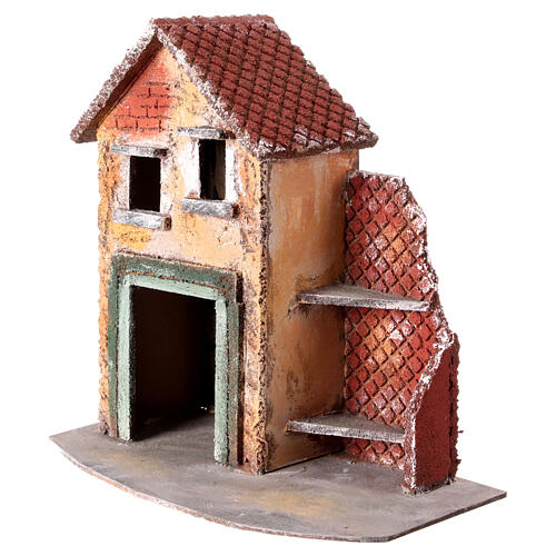 Cork and wooden houses, different models, 10 cm Neapolitan Nativity Scene, 30x25x15 cm 2