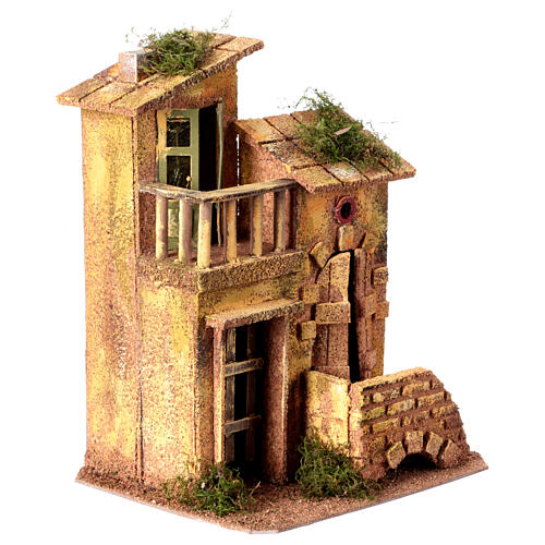 Casa belén 8 cm Nápoles madera corcho con balcón 25x20x15 cm 3