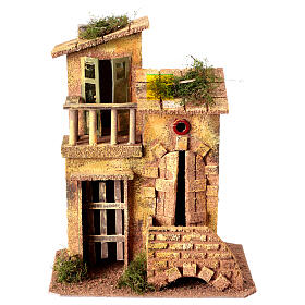 Maison crèche 8 cm Naples bois liège avec balcon 25x20x15 cm