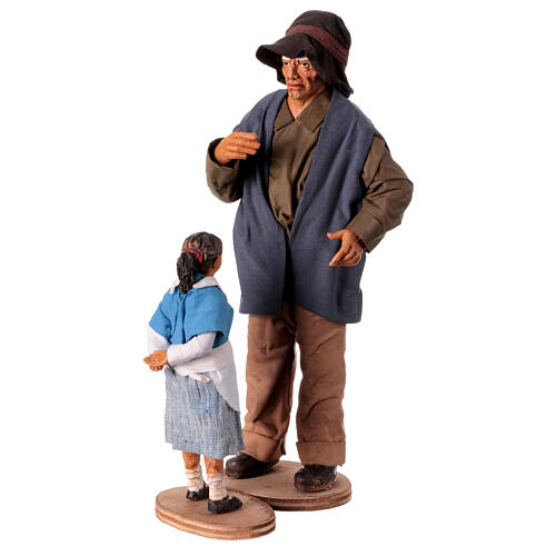 Grand-père grondant sa petite-fille crèche napolitaine 30 cm 1