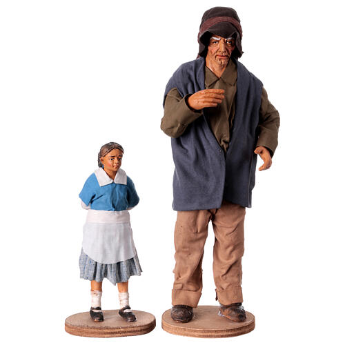 Grandfather scolding granddaughter Neapolitan nativity scene 30 cm handcrafted 5