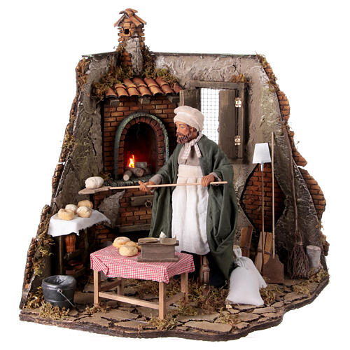 Baker with cork oven moving Neapolitan nativity scene corner 24 cm 1