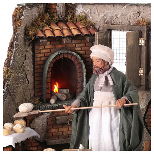 Baker with cork oven moving Neapolitan nativity scene corner 24 cm 2