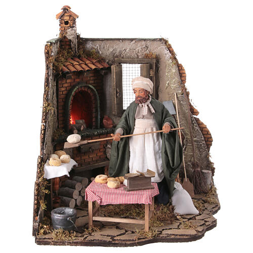 Baker with cork oven moving Neapolitan nativity scene corner 24 cm 4