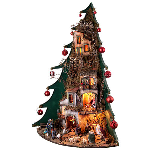 Belén árbol de Navidad con bolas 120x90x70 cm belén 10 cm napolitano 3