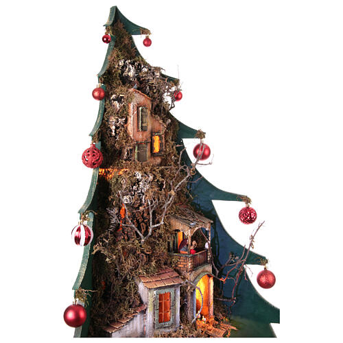 Belén árbol de Navidad con bolas 120x90x70 cm belén 10 cm napolitano 8