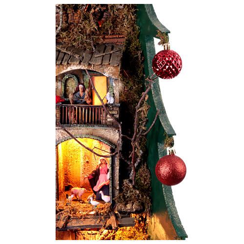 Belén árbol de Navidad con bolas 120x90x70 cm belén 10 cm napolitano 9