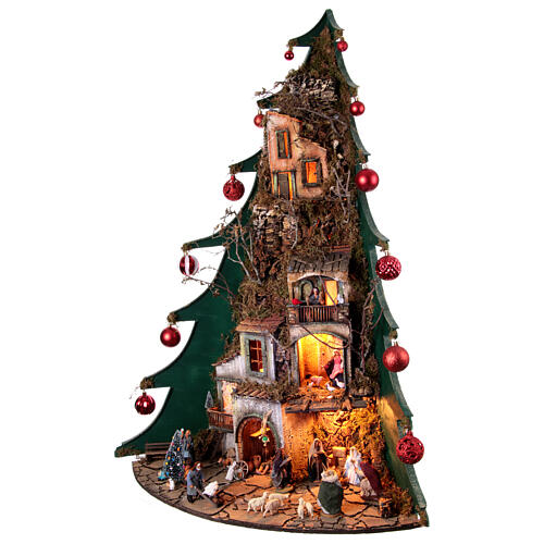 Christmas tree nativity scene with balls 120x90x70 cm Neapolitan nativity 10 cm 3