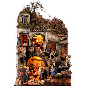 Village with double stairs for 13 cm Neapolitan Nativity Scene, 75x50x40 cm
