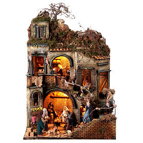 Pueblo belén doble escalera con estatuas 13 cm belén napolitano 75x50x40 cm
