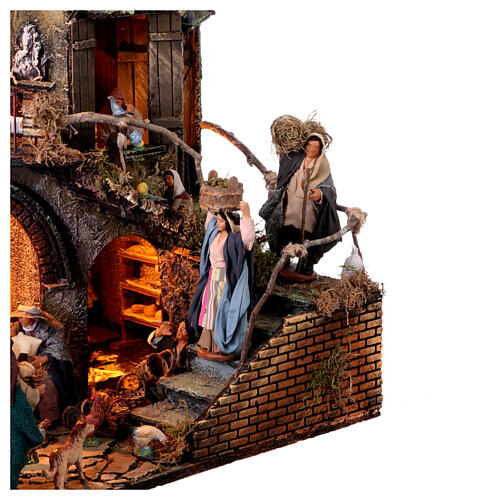 Pueblo belén doble escalera con estatuas 13 cm belén napolitano 75x50x40 cm 10