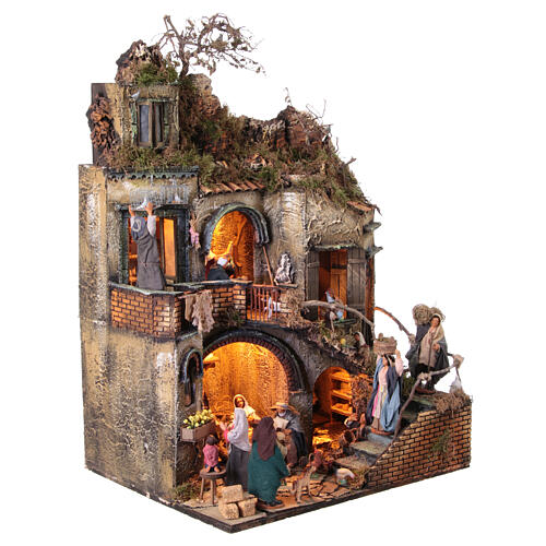 Borgo presepe doppia scala con statuine 13 cm presepe napoletano 75x50x40 cm 5