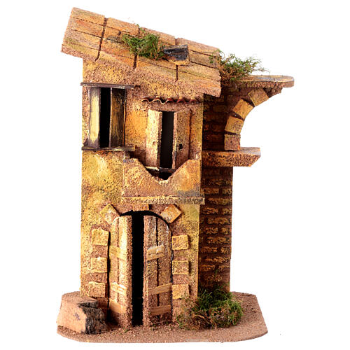 House with arch for 8 cm Neapolitan Nativity Scene, wood and cork, 25x15x10 cm 1