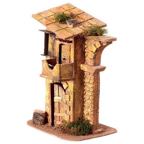 House with arch for 8 cm Neapolitan Nativity Scene, wood and cork, 25x15x10 cm 2