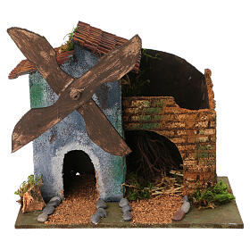 Windmill with grey building for 8 cm Neapolitan Nativity Scene, 15x20x15 cm