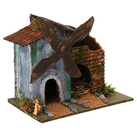 Windmill with grey building for 8 cm Neapolitan Nativity Scene, 15x20x15 cm