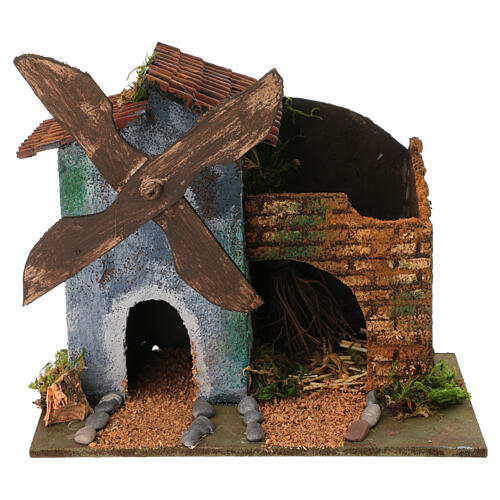 Windmill with grey building for 8 cm Neapolitan Nativity Scene, 15x20x15 cm 1