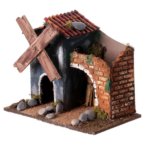 Moulin crèche napolitaine maison grise 8 cm 15x20x15 cm 3