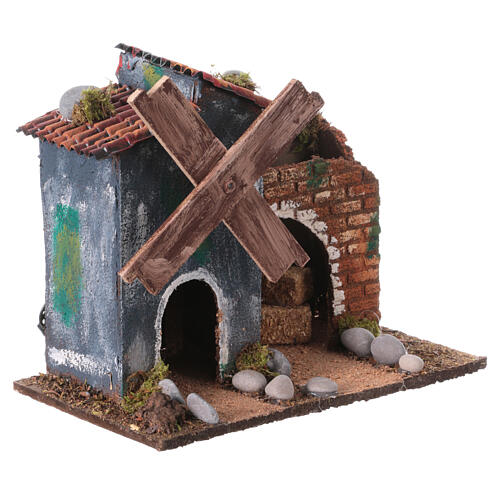 Moulin crèche napolitaine maison grise 8 cm 15x20x15 cm 5