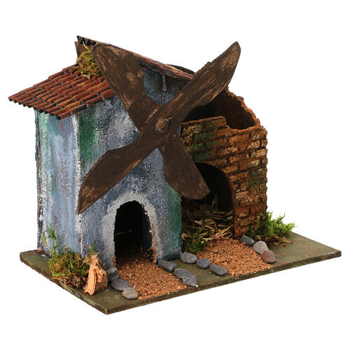 Moulin crèche napolitaine maison grise 8 cm 15x20x15 cm 2