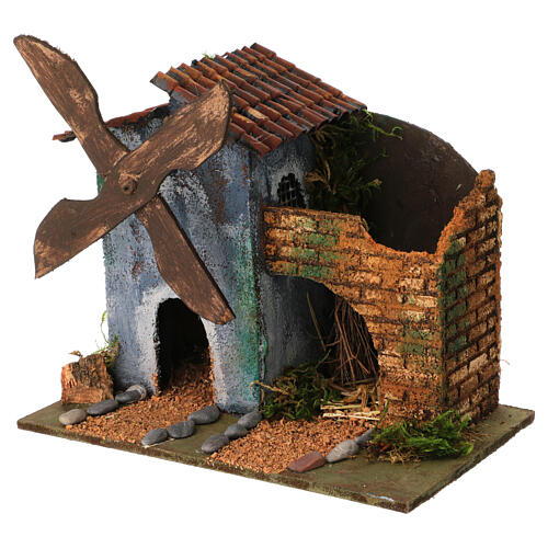 Moulin crèche napolitaine maison grise 8 cm 15x20x15 cm 3