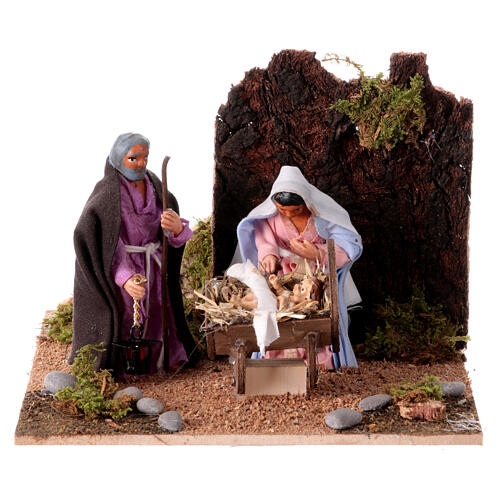 Animated Holy Family Neapolitan nativity scene manger 10 cm 15x20x20 cm 1