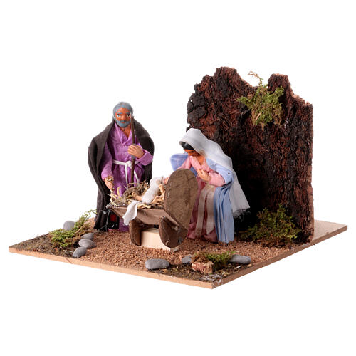 Animated Holy Family Neapolitan nativity scene manger 10 cm 15x20x20 cm 3