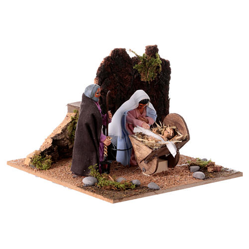 Animated Holy Family Neapolitan nativity scene manger 10 cm 15x20x20 cm 6