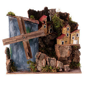 Cenário presépio napolitano moinho de vento casa cinzenta 6-8 cm 20x25x15 cm