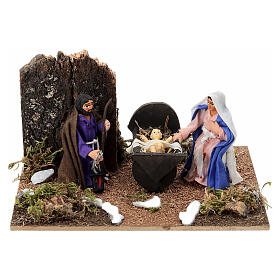 Holy Family, animated setting for 8 cm Neapolitan Nativity Scene, 10x20x20 cm