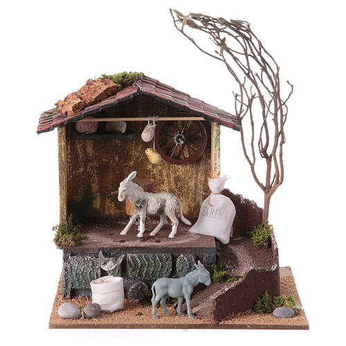 Oil mill with Neapolitan nativity scene house 8 cm 20x20x20 cm 2