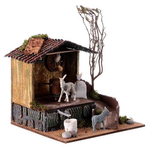 Oil mill with Neapolitan nativity scene house 8 cm 20x20x20 cm 5