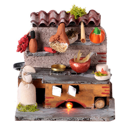 Kitchen with fire for 6 cm Neapolitan Nativity Scene, 10x10x5 cm 1