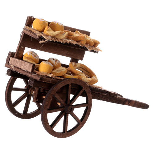 Cart with bread for 10-12 cm Neapolitan Nativity Scene, 10x5x15 cm 3