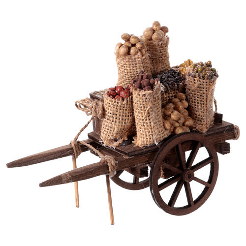 Cart with bags of beans for 10-12 cm Neapolitan Nativity Scene, 10x5x15 cm 2