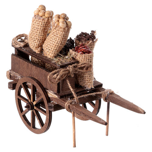 Cart with bags of beans for 10-12 cm Neapolitan Nativity Scene, 10x5x15 cm 3