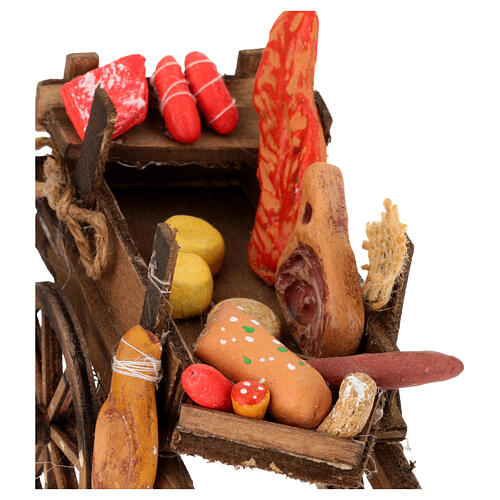 Charrette viande et charcuterie crèche napolitaine 10-12 cm 10x5x15 cm 10