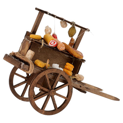 Marktkarren mit Fleisch und Käse, neapolitanische Krippe, für 10–12 cm Krippe – 10 × 5 × 15 cm 2