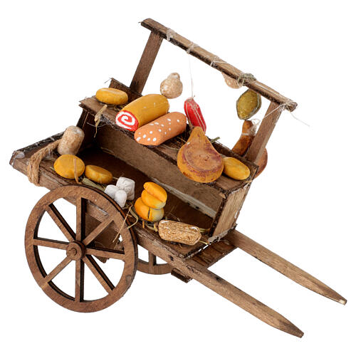 Meat and cheese cart for 10-12 cm Neapolitan Nativity Scene, 10x5x15 cm 1