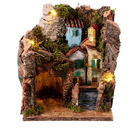 Setting for 6-8 cm Neapolitan Nativity Scene with four houses and stairs, 25x20x20 cm