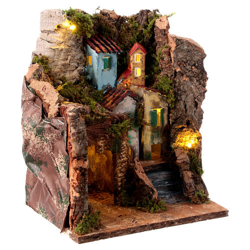 Scenografia do szopki neapolitańskiej, cztery domy, schody, 6-8 cm, 25x20x20 cm 5