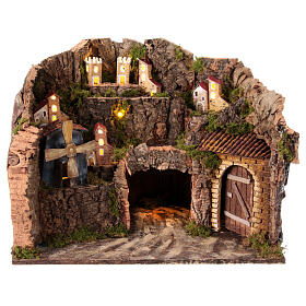 Nativity scene village with windmill Neapolitan 8-10 cm 30x40x28 cm