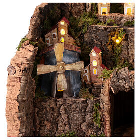 Nativity scene village with windmill Neapolitan 8-10 cm 30x40x28 cm