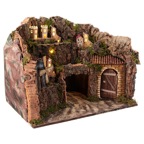 Nativity scene village with windmill Neapolitan 8-10 cm 30x40x28 cm 7