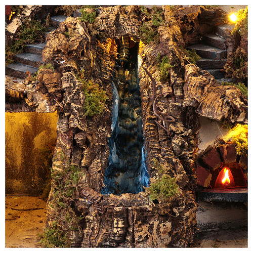 Village with waterfall for Neapolitan Nativity Scene of 10-12 cm, 50x50x40 cm 8