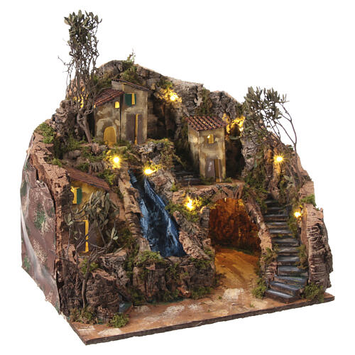 Village with waterfall and staircases for Neapolitan Nativity Scene of 10-12 cm, 60x45x35 cm 4