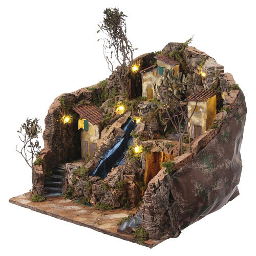 Village crèche napolitaine 10-12 cm escalier chute d'eau 60x45x35 cm 3