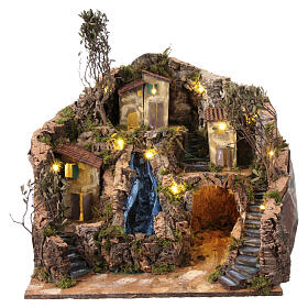 Borgo presepe scale cascata Napoli 10-12 cm 60x45x35 cm 