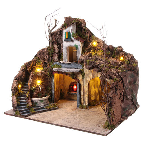 Village with fountain cave and oven for Neapolitan Nativity Scene of 10-12 cm, 50x60x40 cm 6