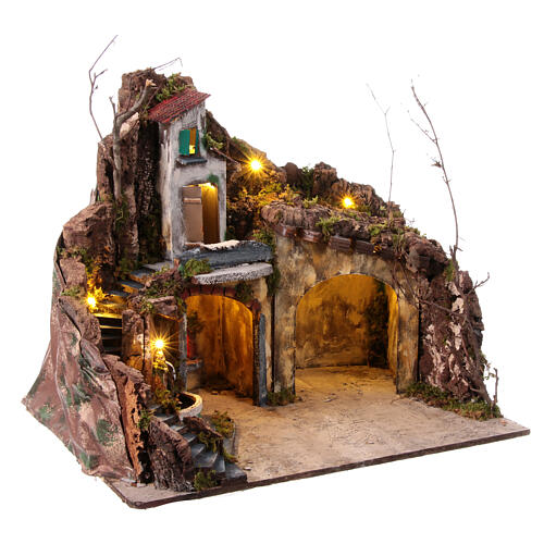 Village with fountain cave and oven for Neapolitan Nativity Scene of 10-12 cm, 50x60x40 cm 10
